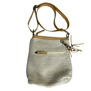 The SAK Crocheted Beige Knit Crossbody Bag Adjustable Strap Boho Purse